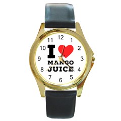 I Love Mango Juice  Round Gold Metal Watch by ilovewhateva