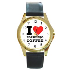 I Love Espresso Coffee Round Gold Metal Watch by ilovewhateva