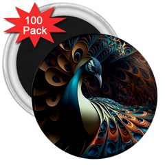 Peacock Bird Feathers Plumage Colorful Texture Abstract 3  Magnets (100 Pack) by Wav3s