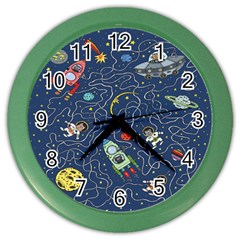 Cat-cosmos-cosmonaut-rocket Color Wall Clock by Wav3s