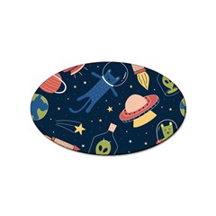 Seamless-pattern-with-funny-aliens-cat-galaxy Sticker (oval) by Wav3s