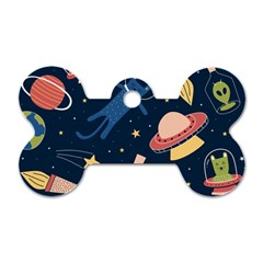 Seamless-pattern-with-funny-aliens-cat-galaxy Dog Tag Bone (two Sides) by Wav3s