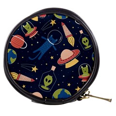 Seamless-pattern-with-funny-aliens-cat-galaxy Mini Makeup Bag by Wav3s