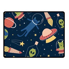 Seamless-pattern-with-funny-aliens-cat-galaxy Fleece Blanket (small) by Wav3s