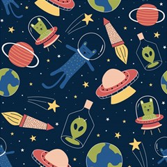 Seamless-pattern-with-funny-aliens-cat-galaxy Play Mat (rectangle) by Wav3s