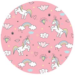 Cute-unicorn-seamless-pattern Wooden Bottle Opener (round) by Vaneshart