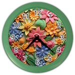 Flower Bloom Embossed Pattern Color Wall Clock Front