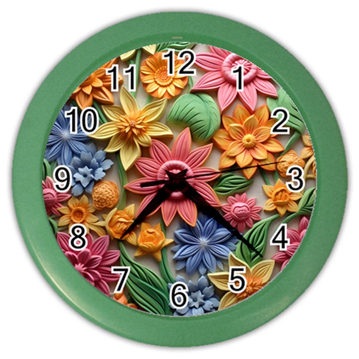 Flower Bloom Embossed Pattern Color Wall Clock