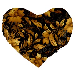 Flower Gold Floral Large 19  Premium Flano Heart Shape Cushions by Vaneshop