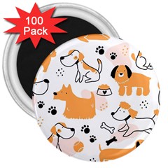 Seamless Pattern Of Cute Dog Puppy Cartoon Funny And Happy 3  Magnets (100 Pack) by Wav3s