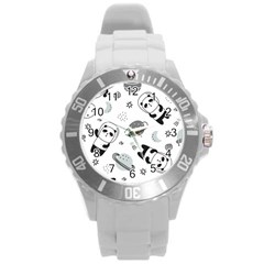 Panda Floating In Space And Star Round Plastic Sport Watch (l) by Wav3s