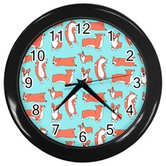 Corgis On Teal Wall Clock (black) by Wav3s