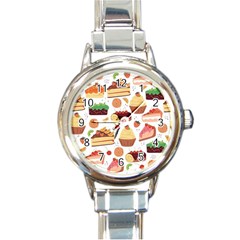 Seamless Pattern Hand Drawing Cartoon Dessert And Cake Round Italian Charm Watch by Wav3s