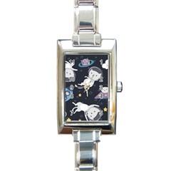 Space Cat Illustration Pattern Astronaut Rectangle Italian Charm Watch by Wav3s