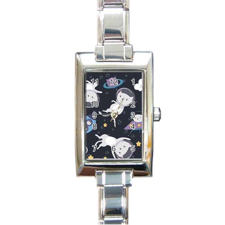 Space Cat Illustration Pattern Astronaut Rectangle Italian Charm Watch