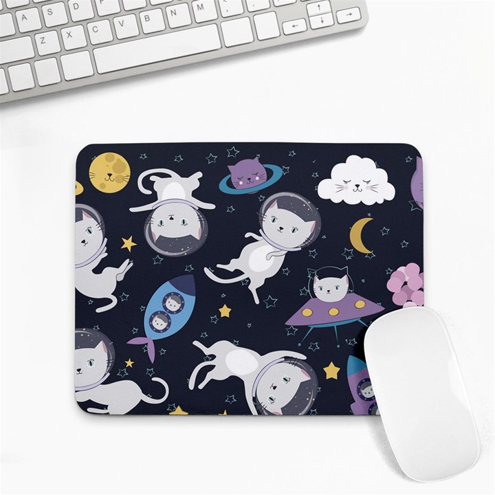 Space Cat Illustration Pattern Astronaut Small Mousepad