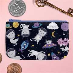 Space Cat Illustration Pattern Astronaut Large Coin Purse by Wav3s