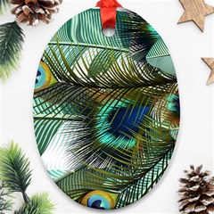 Peacock Feathers Blue Green Texture Oval Ornament (two Sides) by Wav3s