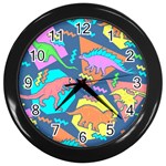 Dinosaur Pattern Wall Clock (Black) Front