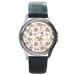 Beautiful Beauty Cartoon Cat Round Metal Watch by Grandong