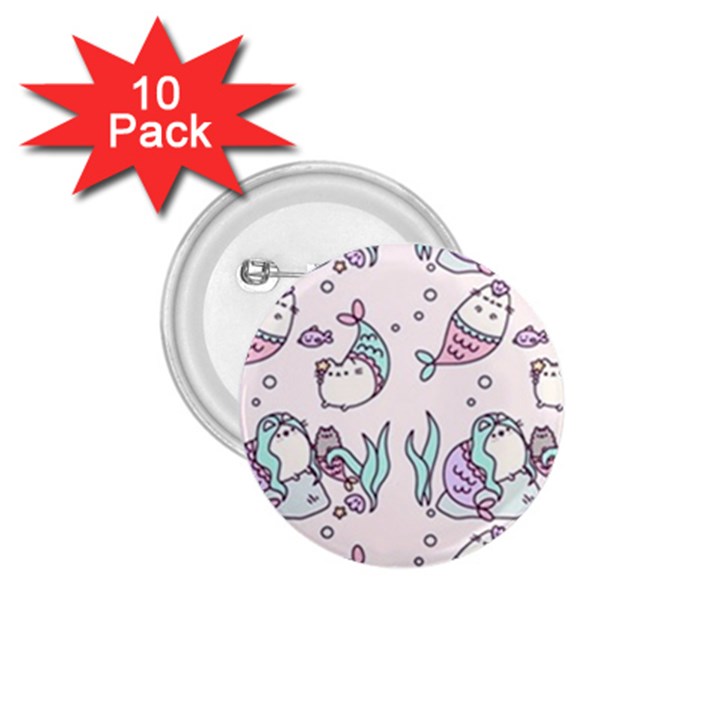 Cartoon Cat Cute Animal Design Drawing Illustration Kawaii 1.75  Buttons (10 pack)