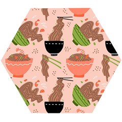 Doodle Yakisoba Seamless Pattern Background Cartoon Japanese Street Food Wooden Puzzle Hexagon by Grandong