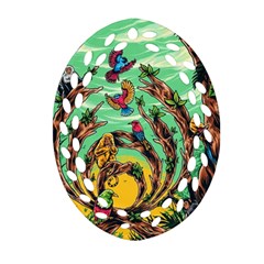 Monkey Tiger Bird Parrot Forest Jungle Style Oval Filigree Ornament (two Sides) by Grandong