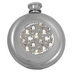 Cute Cat Pattern Cartoon Round Hip Flask (5 Oz) by Cowasu