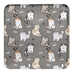 Cute Cat Pattern Cartoon Square Glass Fridge Magnet (4 Pack) by Cowasu