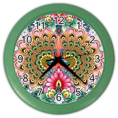 Pink Peacock Bird Pattern Texture Color Wall Clock by Cowasu