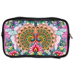 Pink Peacock Bird Pattern Texture Toiletries Bag (two Sides) by Cowasu