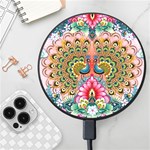 Pink Peacock Bird Pattern Texture Wireless Fast Charger(Black) Front