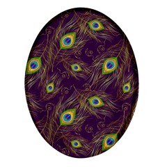 Peacock Feathers Pattern Oval Glass Fridge Magnet (4 Pack) by Cowasu