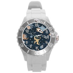 Space Theme Art Pattern Design Wallpaper Round Plastic Sport Watch (l) by Ndabl3x