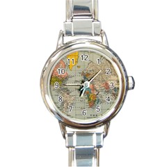 Vintage World Map Round Italian Charm Watch by Cowasu