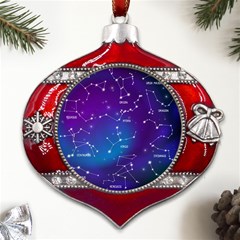 Realistic Night Sky With Constellations Metal Snowflake And Bell Red Ornament by Cowasu