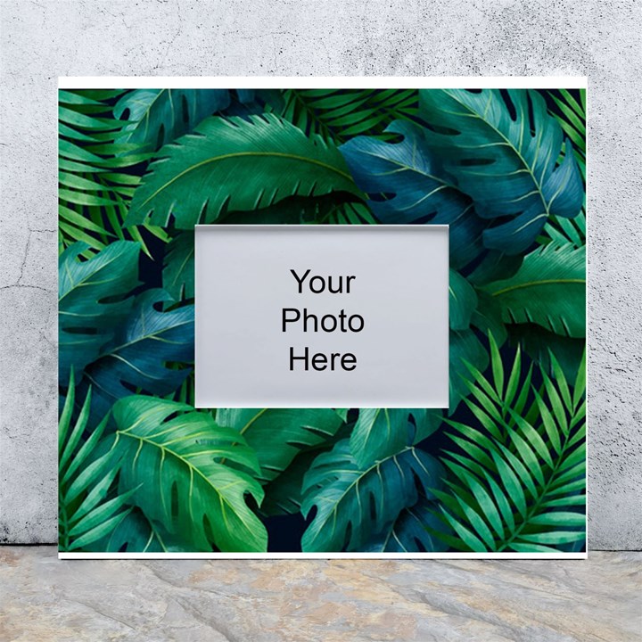 Tropical Green Leaves Background White Wall Photo Frame 5  x 7 