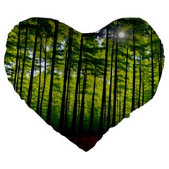 Green Forest Jungle Trees Nature Sunny Large 19  Premium Flano Heart Shape Cushions by Ravend