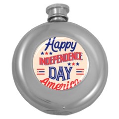 Usa Happy Independence Day Round Hip Flask (5 Oz) by Ravend