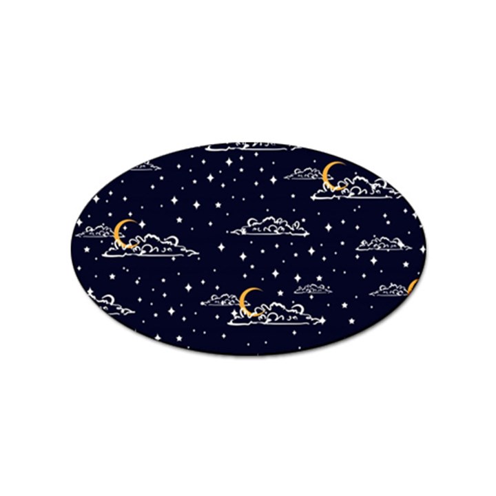 Hand-drawn-scratch-style-night-sky-with-moon-cloud-space-among-stars-seamless-pattern-vector-design- Sticker Oval (10 pack)