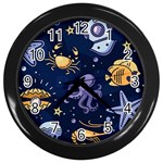 Marine-seamless-pattern-thin-line-memphis-style Wall Clock (Black) Front