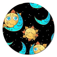 Seamless-pattern-with-sun-moon-children Magnet 5  (round) by uniart180623