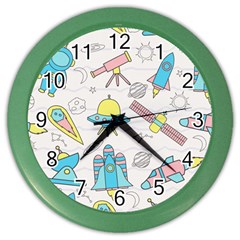 Cute-seamless-pattern-with-space Color Wall Clock by uniart180623