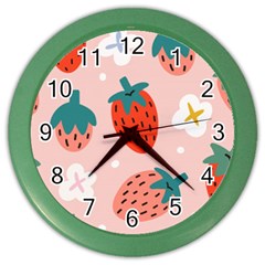 Strawberry-seamless-pattern Color Wall Clock by uniart180623