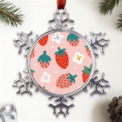 Strawberry-seamless-pattern Metal Large Snowflake Ornament by uniart180623