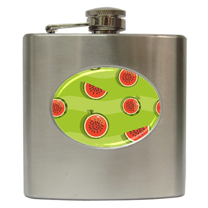 Seamless-background-with-watermelon-slices Hip Flask (6 oz)