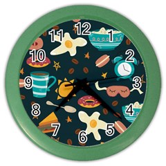 Seamless-pattern-with-breakfast-symbols-morning-coffee Color Wall Clock by uniart180623