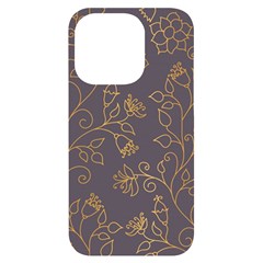 Seamless-pattern-gold-floral-ornament-dark-background-fashionable-textures-golden-luster Iphone 14 Pro Black Uv Print Case by uniart180623