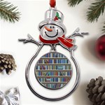 Bookshelf Metal Snowman Ornament Front