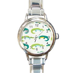 Cute-cartoon-alligator-kids-seamless-pattern-with-green-nahd-drawn-crocodiles Round Italian Charm Watch by uniart180623